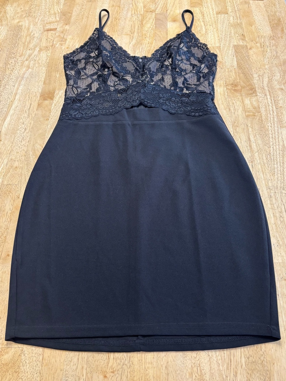 NWT Fashion Nova Black Lace Bodice Mini Slip Dress with Center Cut-out